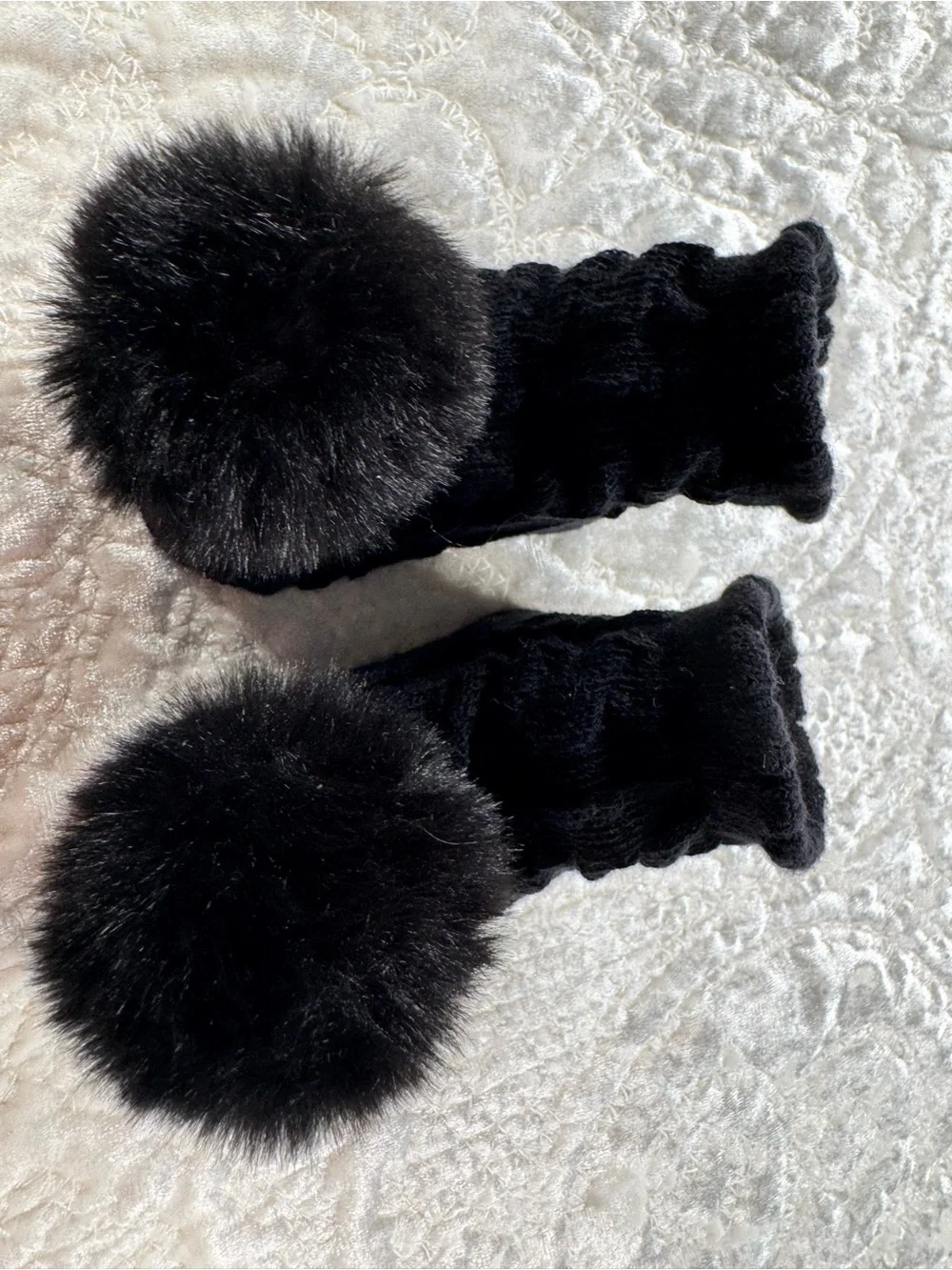 NICOLE MILLER Black Faux Fur Pom Wrist Warmers - Women Accessories